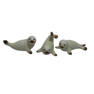 Vintage Homco Porcelain White Baby Harp Seals Set of 3